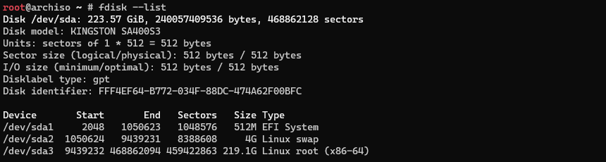 verify with fdisk &ndash;list